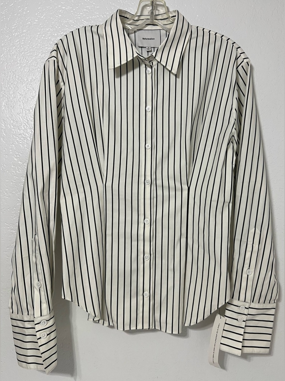 Reformation NWOT Organic Cotton Striped Button Down Shirt White Black Collared - Picture 3 of 12
